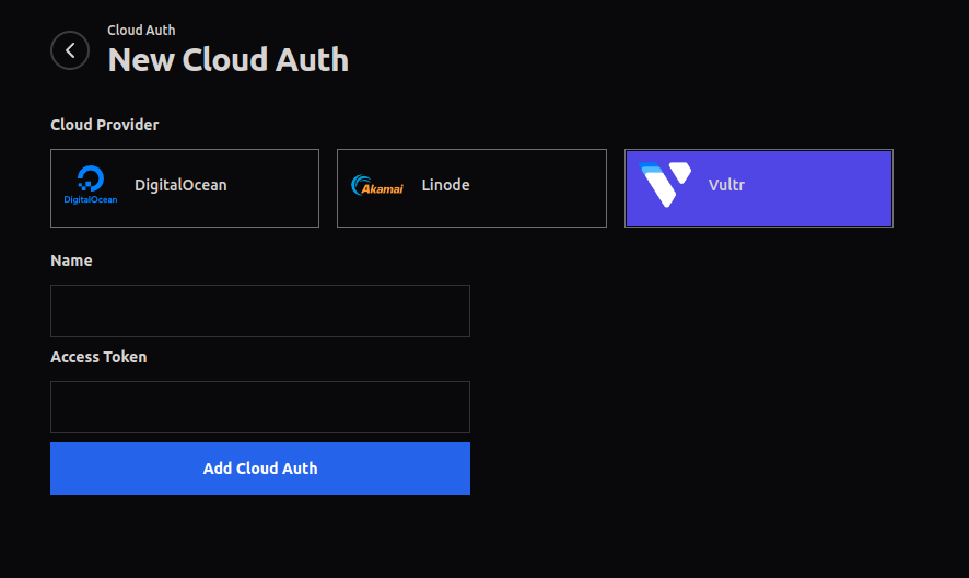 Daestro Console: Add New Cloud Auth