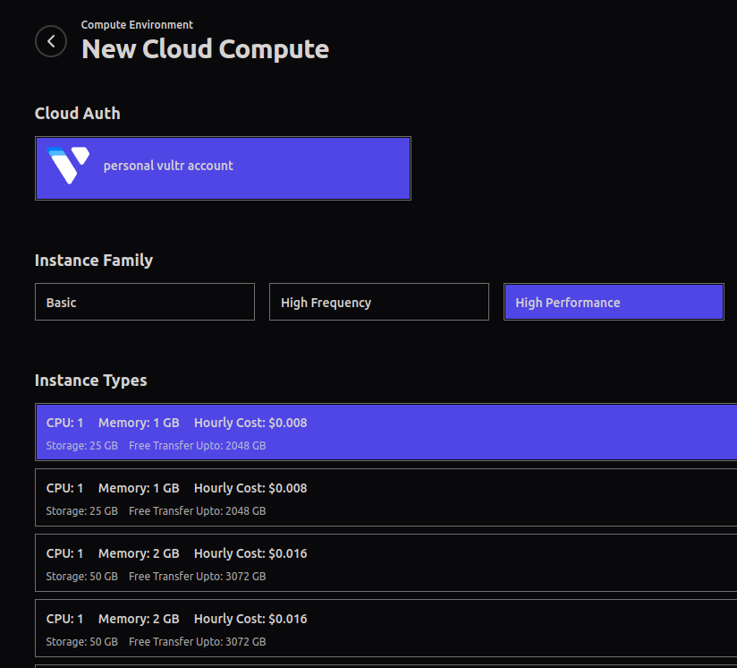 Daestro Console: Add New Compute Environment