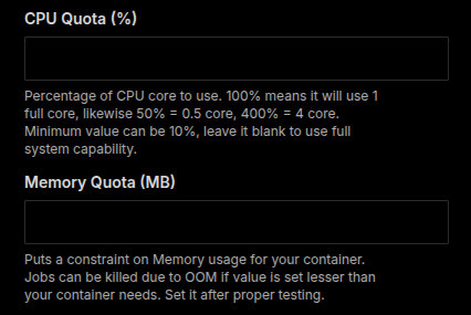 Daestro Console: CPU and Memory Quota