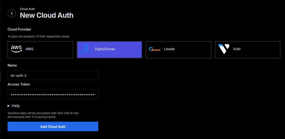 Daestro Console: Add New Cloud Auth