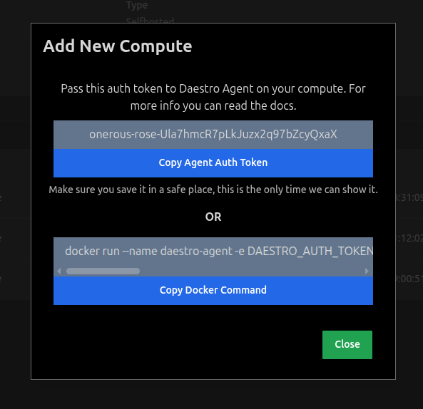 Daestro Console: Daestro Agent Auth Token